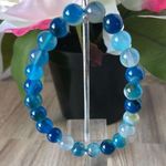Blue Agate stripes Natural Stone Beads Stretchable Bracelet 7" Photo 0