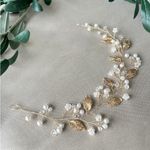 Bridal hair accessories, gold with pearls, flowers and leaves, jewelry, hairband Photo 7
