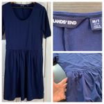 Lands' End Minimalist Everyday Navy Blue Jersey Knit Fit & Flare Dress M/T 10-12 Photo 1