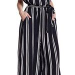 Purple Snow Black & white striped strapless cropped wide leg jumpsuit w/ pockets size medium Photo 0