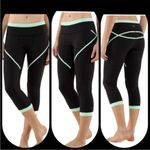 Lululemon  Roll Out Crop Black / Fresh Teal Leggings Full On Luon Mid Rise Size 4 Photo 5