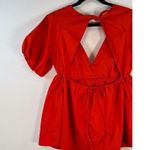 Free People Womens Top Red V Neck Plunge Bow Peplum Cutout Back Blouse Size XS Photo 6