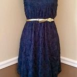 Ark & Co. Navy Blue Rosette Whimsigoth ModCloth Dress With Gold Belt Small Photo 0
