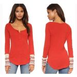 Free People  Thermal Ski Lodge Top Orange Waffle Knit Crochet Cuffs Size Sz SP Photo 1