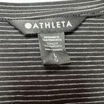Athleta  Women's Large Black White Stripe V-Neck Short Sleeve Tee Shirt Cotton Photo 2