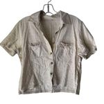 Cottage Button Up Shirt Medium Beige Short Sleeve Embroidered Pockets Casual Top Photo 0