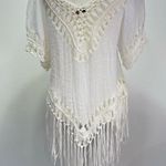 Boho Hippie White Gauzy Cotton & Crochet Lace with Fringe Top Size Medium Photo 2