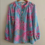 Lilly Pulitzer New  Elsa Top Long Sleeve Blouse Royal Coral Women’s Medium Photo 3