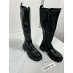 Womans Teaieui Knee Length Combat Boots 8 Black Heel Zip Stretch Photo 1