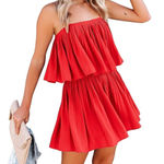 Exlura Women's Red Spaghetti Strap Pleated romper Size Large Photo 0