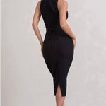 Club L London ODESSA BLACK PLUNGE SLEEVELESS MIDI DRESS WITH TIE WAIST Photo 1