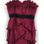 Max and Cleo Lipstick Red Pleated Ruffle Strapless Dress Black Waistband 14 Photo 0