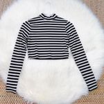 H&M Women's Black & White Striped Ribbed Long Sleeve Mock Neck Crop Top Size S Photo 1