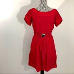 Andrew Marc  Red Skater Fit & Flare 6 Buckle Dress Retro Classic Photo 1