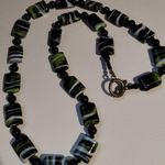 Vintage Glass Bead Green Black White Toggle Clasp Chunky Necklace Photo 0