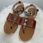 Louise et Cie Sandals Womens Size 7.5 Snakeskin Eviana Brown Leather Studded Photo 3