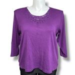 Denim & Co Womens T Shirt Top Beaded Lace Round Neck Stretch Pullover Purple 1X Photo 0