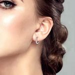 Boutique NEW White Gold-Plated S925 Simulated Diamond Heart Hoop Earrings, 14mm Photo 0