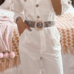 ZARA White Linen Belted Jumpsuit Photo 0
