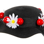 Disney NWT Adult Mary Poppins Black Straw Hat Boater Hat with Cherries Flowers Photo 0