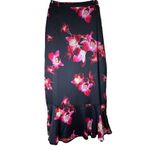 Badgley Mischka American Glamour Reversible Wrap Maxi Skirt Black Floral Small Photo 4