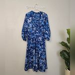 Lela Rose Tulip Crepe Floral Midi Dress Blue Size 8 Photo 6
