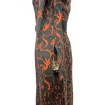 ALC Frank A.L.C. Black Red Paley Silk Midi Dress Zip Front Belted Front Slit Size 4 Photo 7