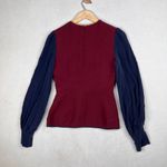 Roksanda Women's size 10 colorblock keyhole long sleeve blouse maroon blue Red Photo 1