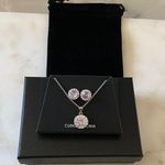 NWT Cubic Zirconia Round Halo Pendant and Earrings Set in Fine Silver Plate. Photo 9