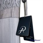 Adrianna Papell  4 silver short sleeve lace stretch tule gown wedding bridesmaids Photo 5