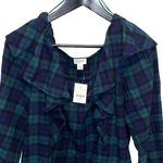 J. Crew Blackwatch Blue Green Flannel Squareneck Ruffle Top Size Small NWT Photo 2
