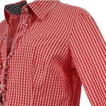 Lilly Pulitzer GINGHAM CHECKERED RED WHITE BLUE PRINT RUFFLED LONG SLEEVE TOP 6 Photo 3