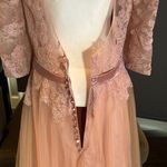 Women’s Pink Lace Appliqué Tulle Wedding Formal Prom Dress Leg Slit Size L NWOT Size L Photo 8