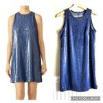 Carmen Marc Valvo Size 12 Sequin Sleeveless Blue Shift Dress Party Holiday Denim Photo 1