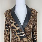 Stones Blazer Jacket Womens XS Brown Black Leopard Print Faux Leather Collar Photo 2