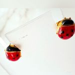 Vintage Dainty Red Black Ladybug Stud Kids Earrings Hypoallergenic Photo 2