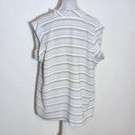 CAbi  White and Black Striped Cap Sleeve Blouse Size Large Photo 3