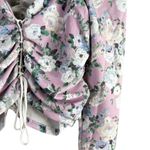 ASOS DESIGN Long Sleeve Crop Top Lace Up Front in Pink Floral Print, Size 8 Photo 6