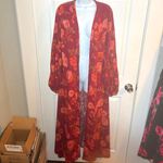 Joyfolie Brenna Dark Red Floral Maxi Longline Cardigan Balloon Sleeves Duster M Size M Photo 1