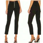 We Wore What NWT  high rise black button front crossover straight leg jeans Photo 5