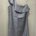 Theory  Alexandra Linen Blend Dress Blue One Shoulder Ruffle Mini Short Size 8 Photo 3