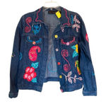 New Directions Vintage Denim Jacket Large Hibiscus Paisley Embroidered Boho Blue Photo 0