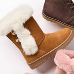 New! Cozy Brown Suede Winter Boots with Faux Fur Tan Size 6 Photo 4