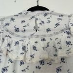 Andion White and Blue Ruffled Bib Lace Collar Blouse Floral Photo 5