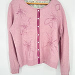 J.Jill Sweater M Pink Cardigan Wool Cashmere Blend Embroidered Button Cottage Size M Photo 0