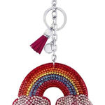 Rainbow Rhinestone Tassel Key Ring Keychain Purse Charm Red Photo 0