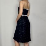 Shoshanna Black & Metallic Silver Silk Tweed Leather Strapless Pencil Dress Photo 3