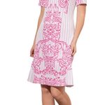 Ming Wang Jacquard Knit Dress Pink Floral Placement Printed A Line XS NWT Photo 0