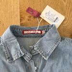 Sweet Chilling Denim Shirt Button Front Pleats Pockets Size M Blue Size M Photo 1