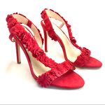 Jessica Simpson "JESSIN" RED FABRIC FLORAL DETAIL STILETTO HEELS (6M) Photo 6
